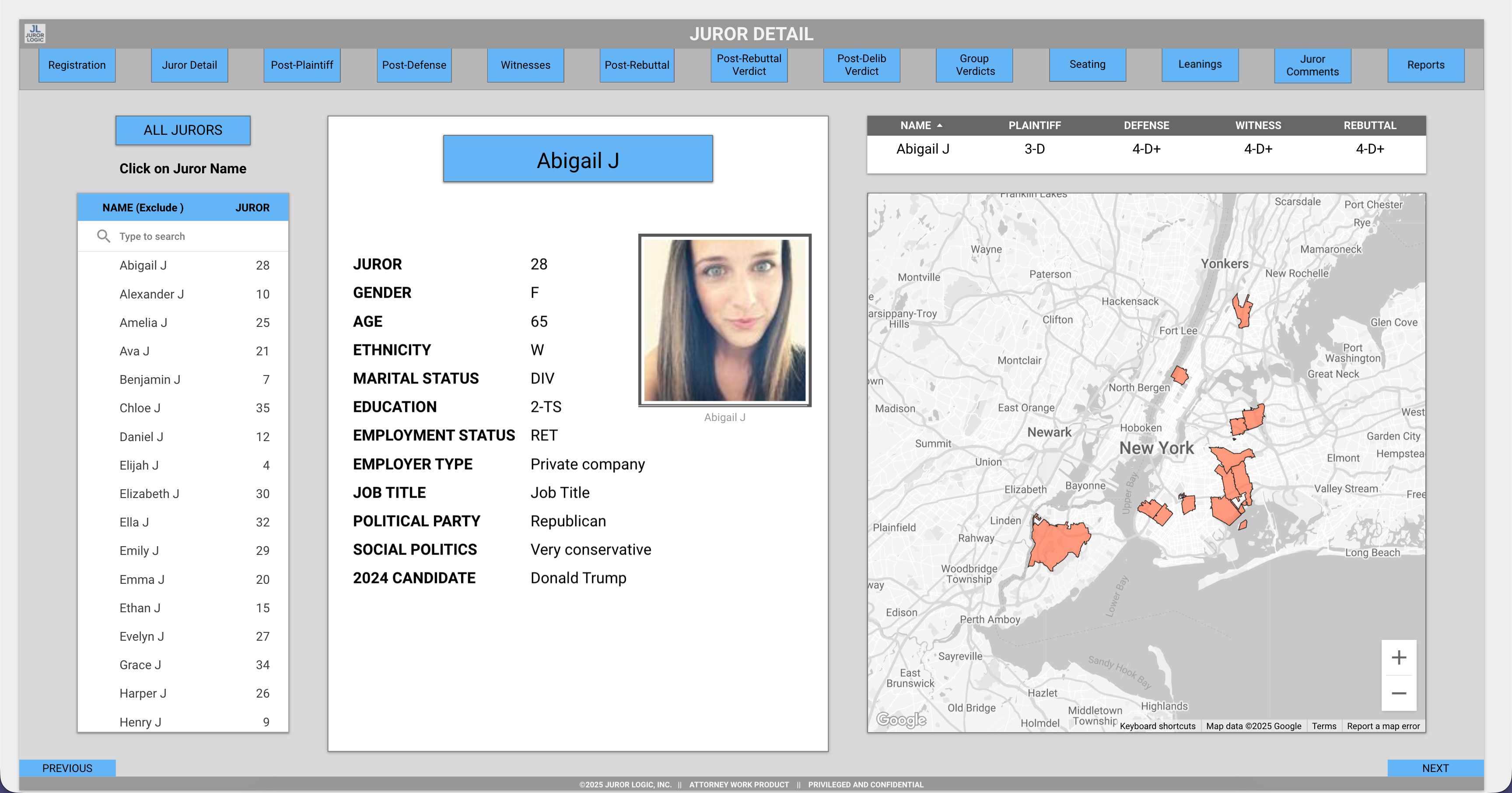 JurorLogic jury research dashboard